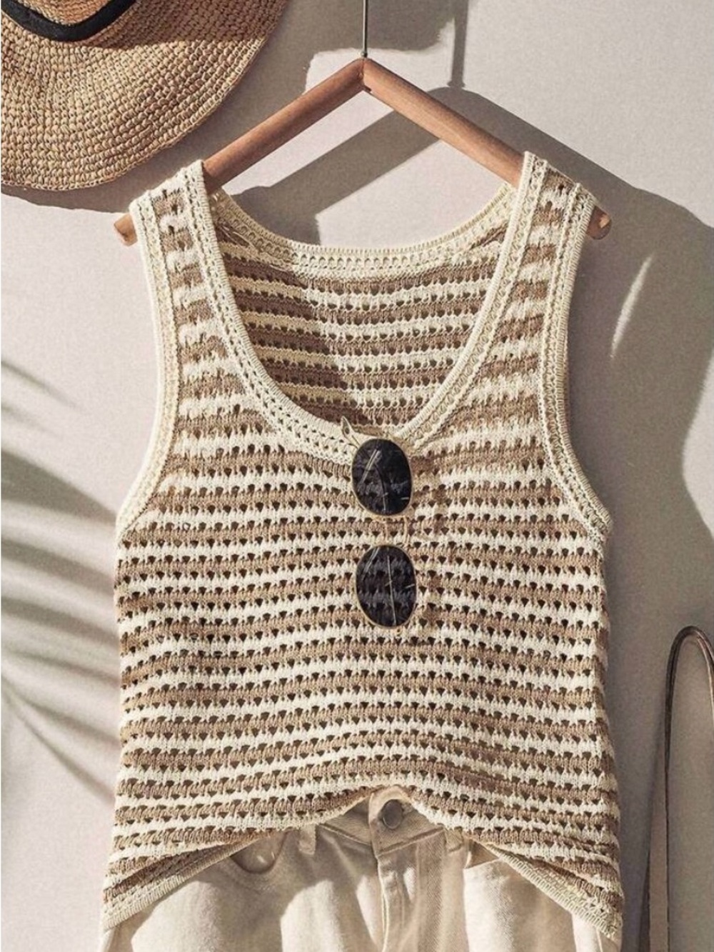 Blu Pepper Cream and Tan Knit Tank Top